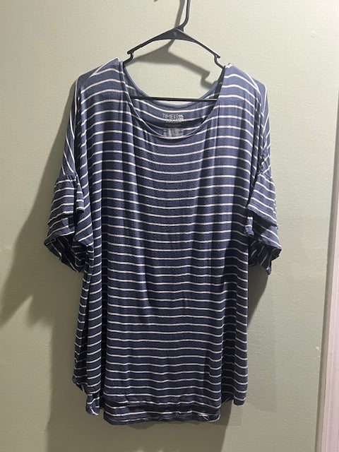 Time and Tru Blue & White Stripe Ruffle Sleeve Top – Size XXL