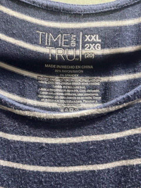 Time and Tru Blue & White Stripe Ruffle Sleeve Top – Size XXL