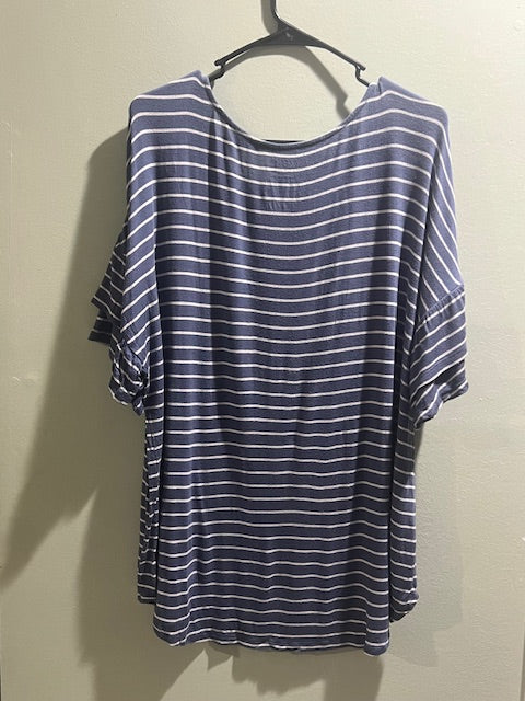Time and Tru Blue & White Stripe Ruffle Sleeve Top – Size XXL