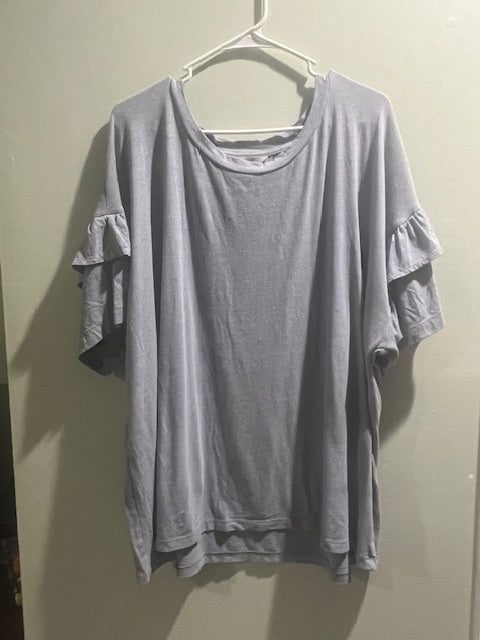 Terra & Sky Plus Size Gray Ruffle Sleeve Top – Size 2X