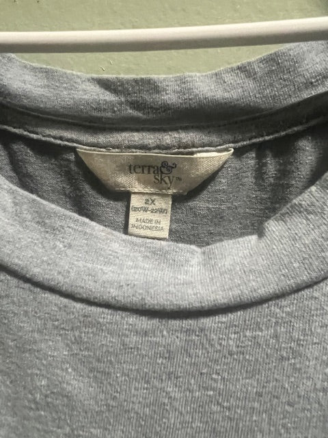 Terra & Sky Plus Size Gray Ruffle Sleeve Top – Size 2X