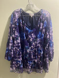 Terra & Sky Purple Floral Mesh Peplum Top – Plus Size 1X