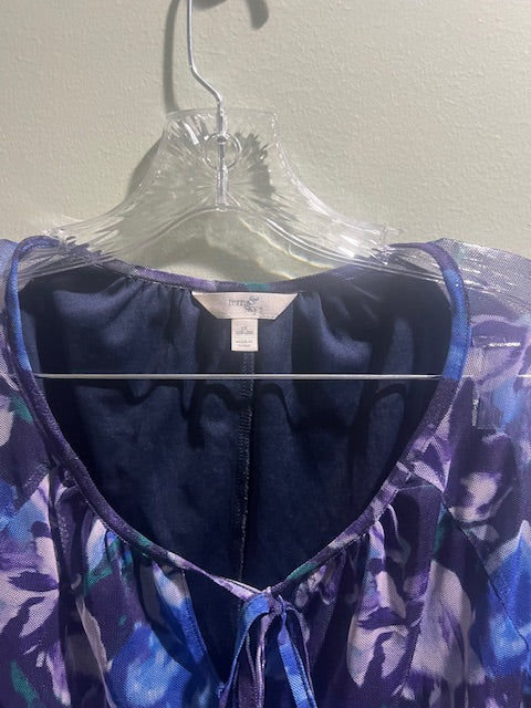 Terra & Sky Purple Floral Mesh Peplum Top – Plus Size 1X