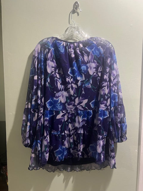Terra & Sky Purple Floral Mesh Peplum Top – Plus Size 1X
