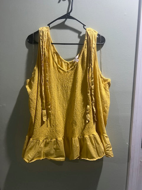Terra & Sky Yellow Peplum Sleeveless Top – Size 3X