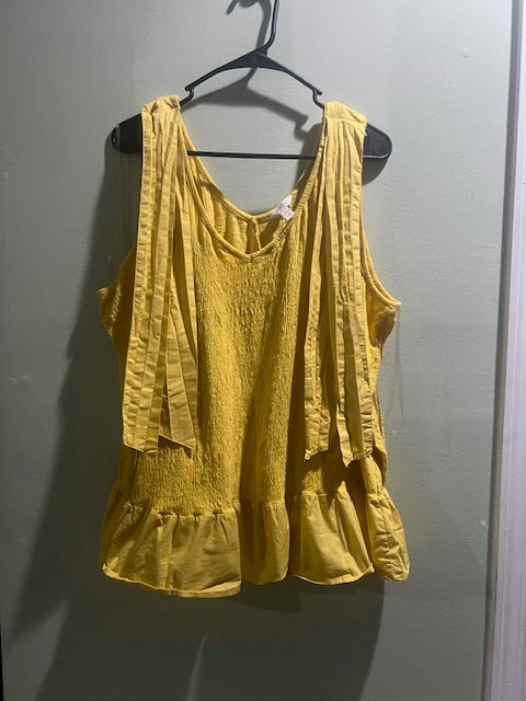 Terra & Sky Yellow Peplum Sleeveless Top – Size 3X