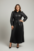 Black Pleated Maxi Dress on plus-size model