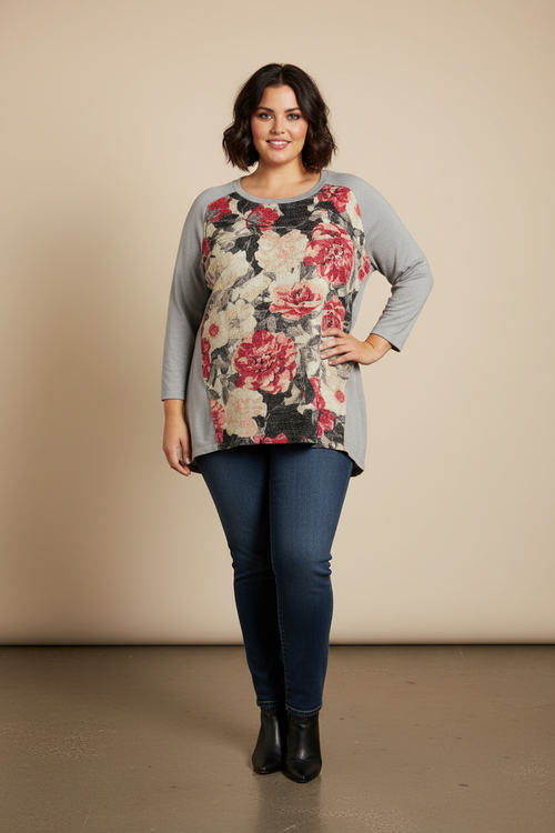 Floral Top on Plus-Size Model