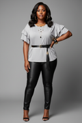 Gray Ruffle Top Styled on Plus Size Model
