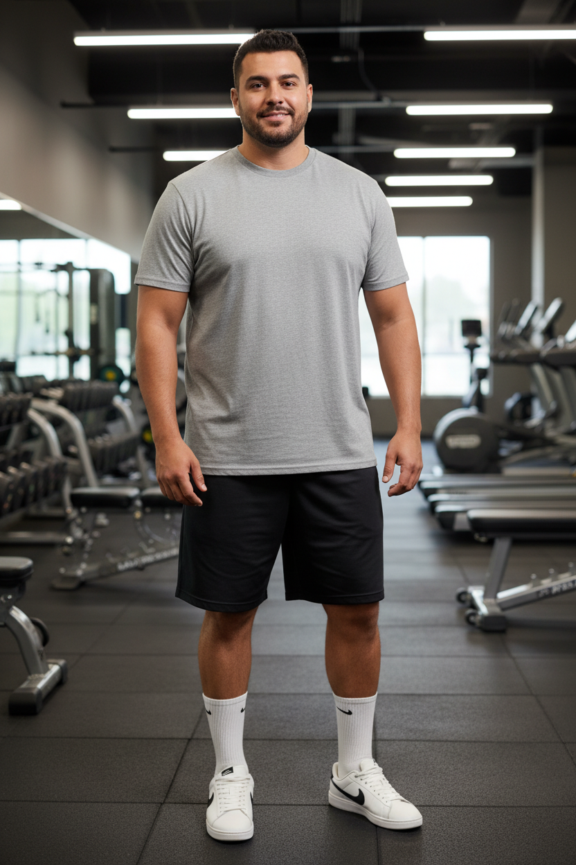 Gray Tee - Gym Background