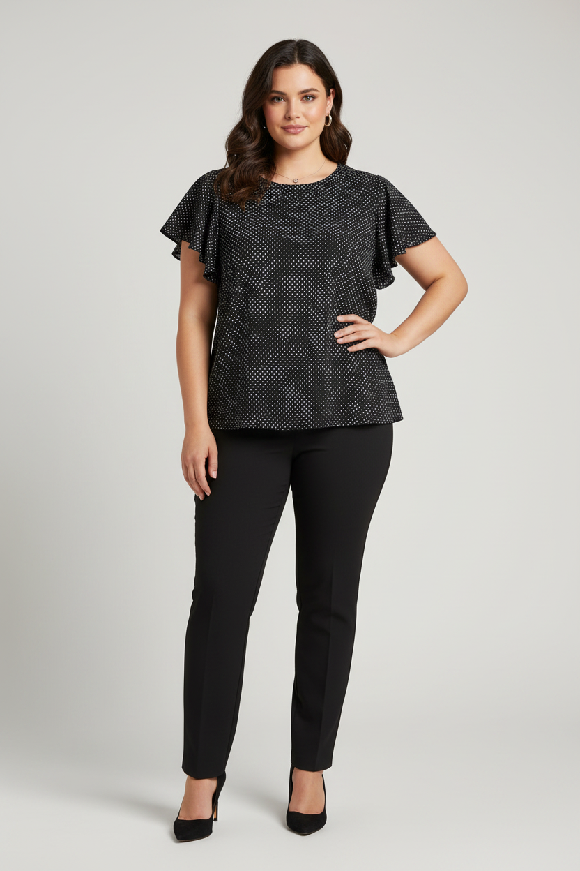 Lane Bryant Polka Dot Flutter Sleeve Blouse