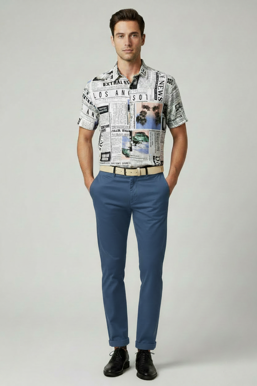 Newspaper Graphic Shirt - Blue Slacks