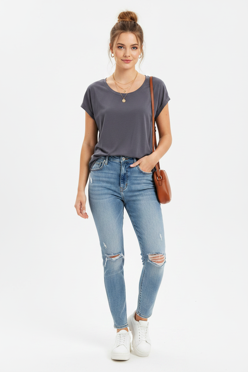 NOBO Gray Cap Sleeve Tee - Straight Hem