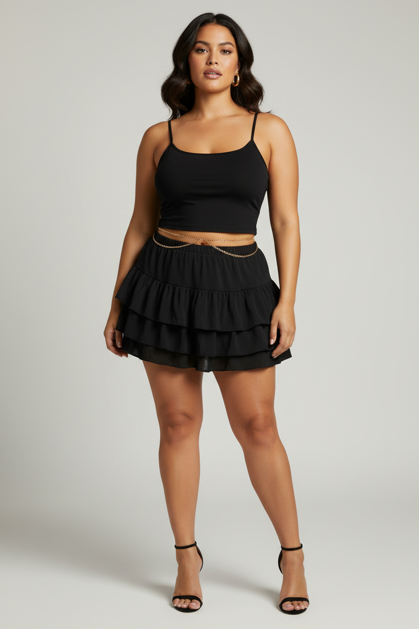 Plus Size Black Tank - Belly Out with Body Jewelry