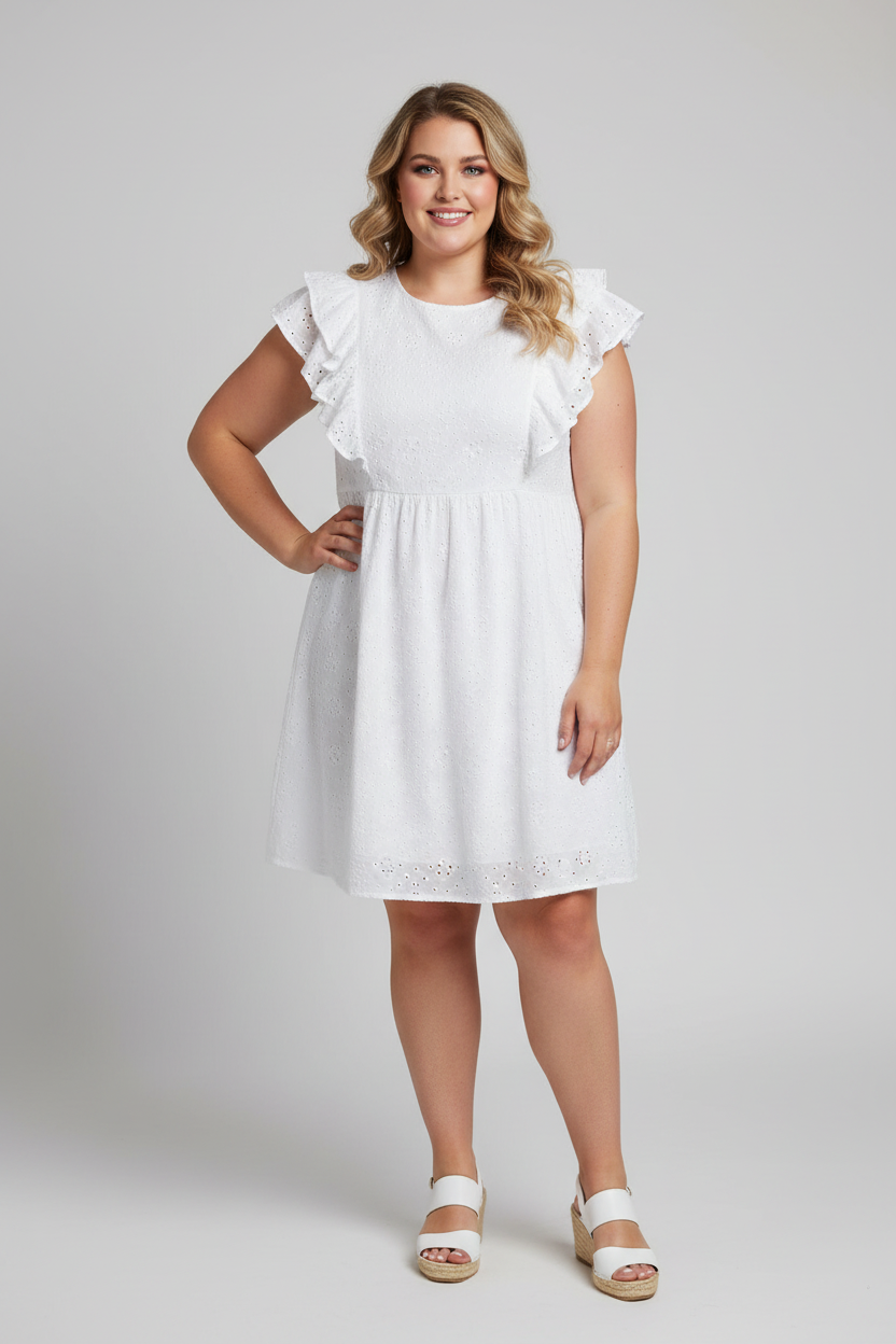White Eyelet Dress on plus-size model
