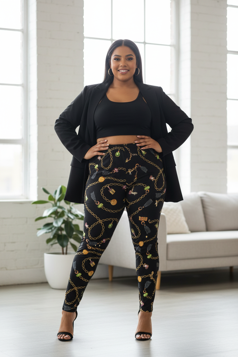 Women's Colorful Chain-Detail Leggings on Model